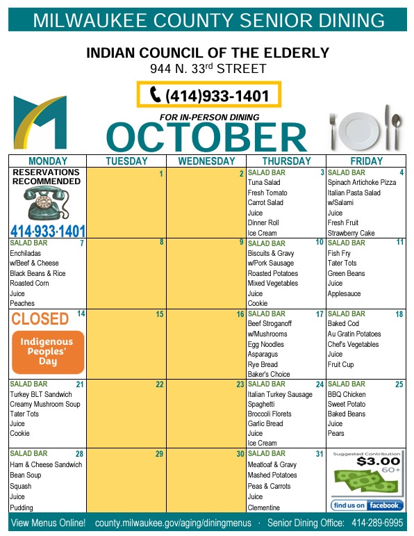 October ICOTE Dining Menu